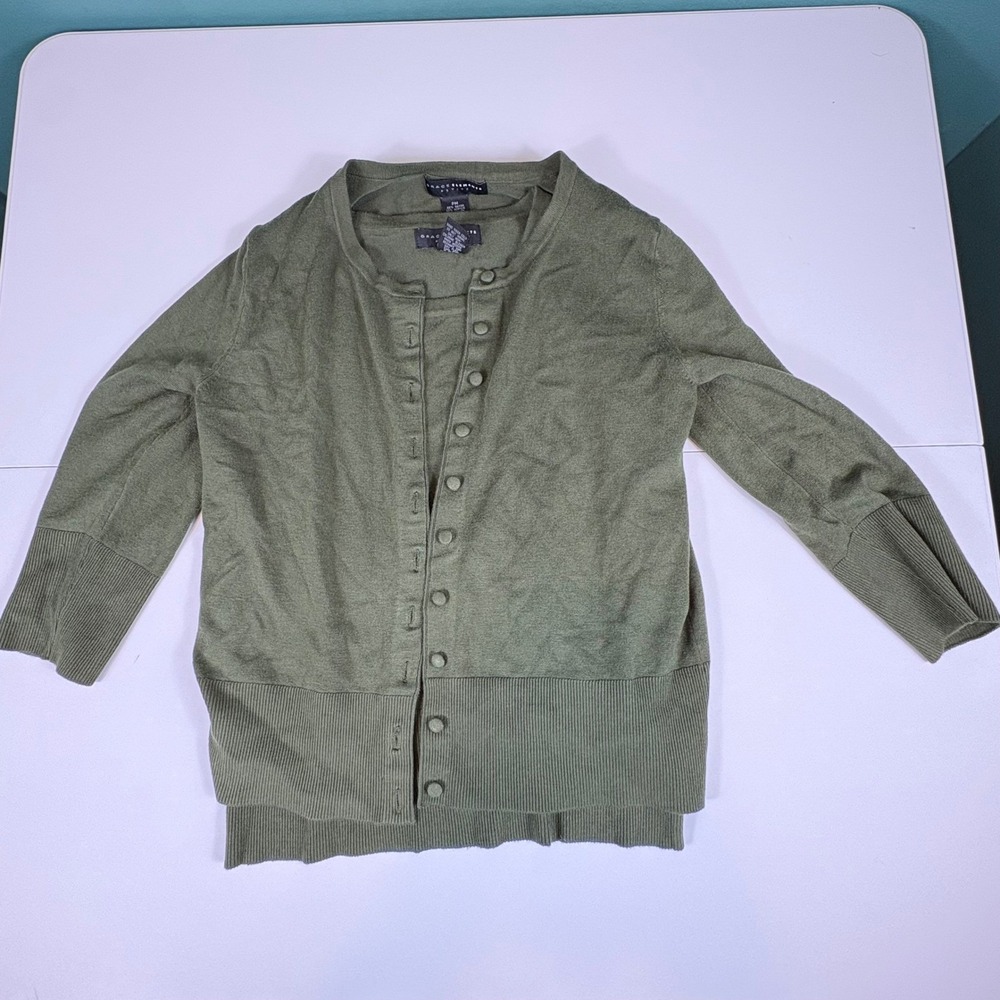 Olive Green Cardigan Tank Set Womens PM Minimalist Office Sweater